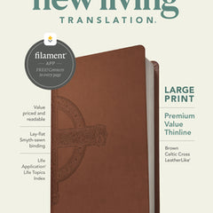 NLT Large Print Premium Value Thinline Bible, Filament Enabled (Leatherlike, Brown Celtic Cross)
