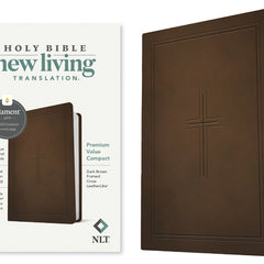 NLT Premium Value Compact Bible, Filament Enabled (Leatherlike, Dark Brown Framed Cross)