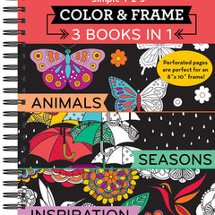Color & Frame - 3 Books in 1 - Animals, Seasons, Inspiration (Adult Coloring Book)