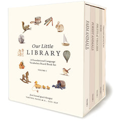 Our Little Library: A Foundational Language Vocabulary Board Book Set for Babies, Including Farm Animals, Forest Animals, Fruits and Veggies, Toys, an